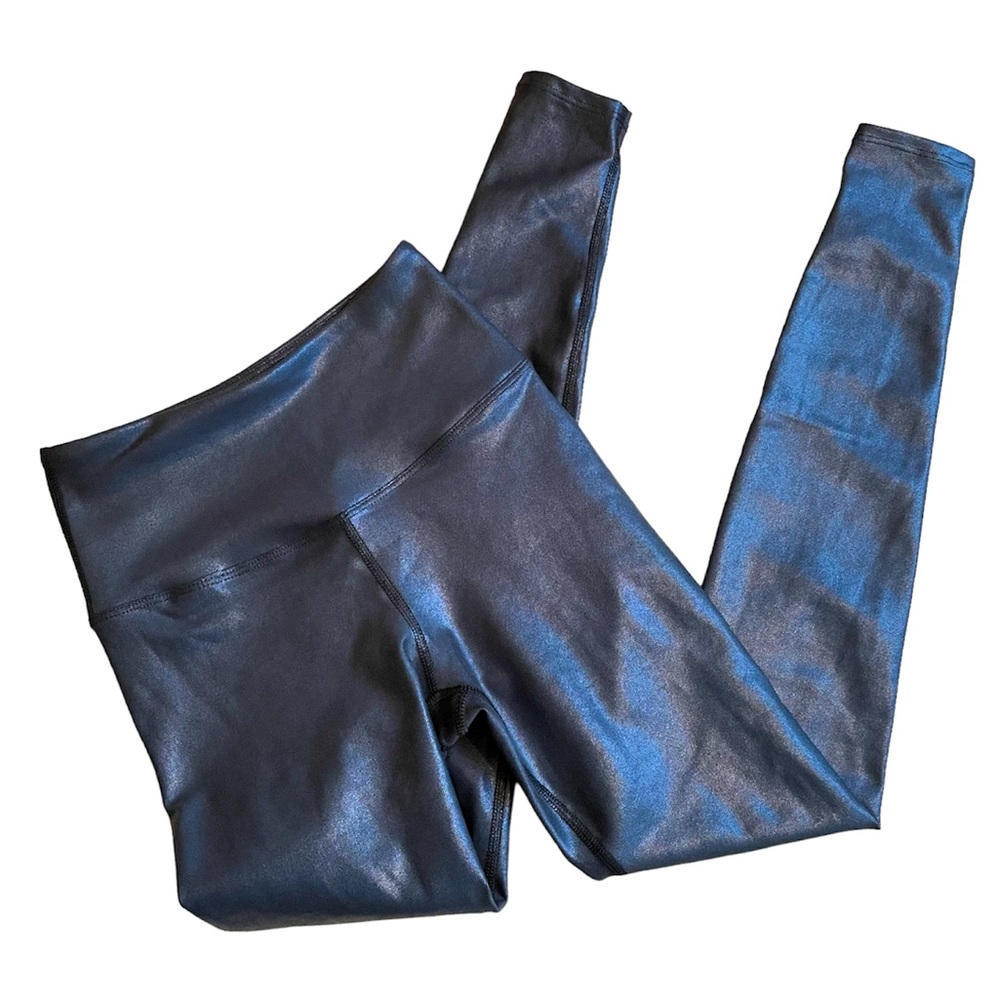 Carbon38 Blue Shiny Metallic Dot Full Length Leggings Small